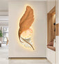 Modern Light Luxury Feather Living Room Decorative Painting Clock LED Lamp Painting Bedside Porch Carved Decorative Mural Wholesale