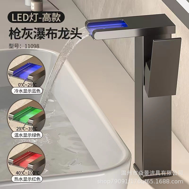 E-commerce Cross-border LED Light Waterfall Faucet Basin Wash Basin Table Basin Table Basin Home Hot And Cold Faucet