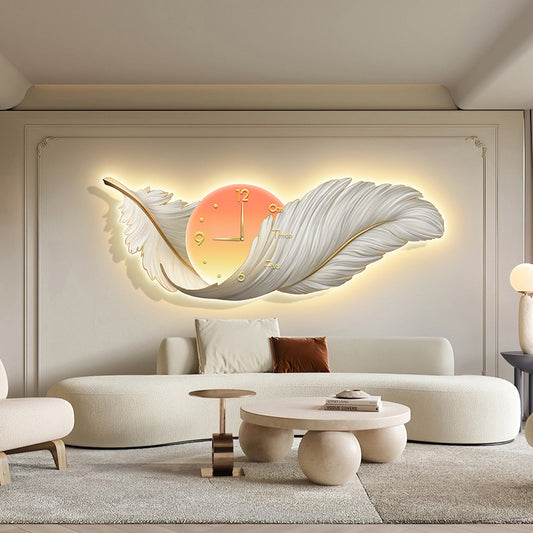 Modern Accessible Luxury Feather Swan Living Room Decorative Painting High-end Clock Sofa Background Wall Hanging Painting Carved Light Painting