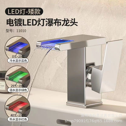 E-commerce Cross-border LED Light Waterfall Faucet Basin Wash Basin Table Basin Table Basin Home Hot And Cold Faucet