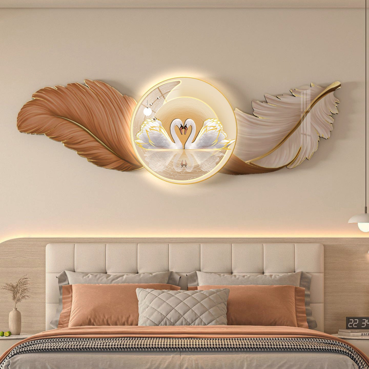 Modern Light Luxury Creative Feather Bedroom Bedside Decorative Painting Carving Painting Bedside Sofa Background Hanging Painting