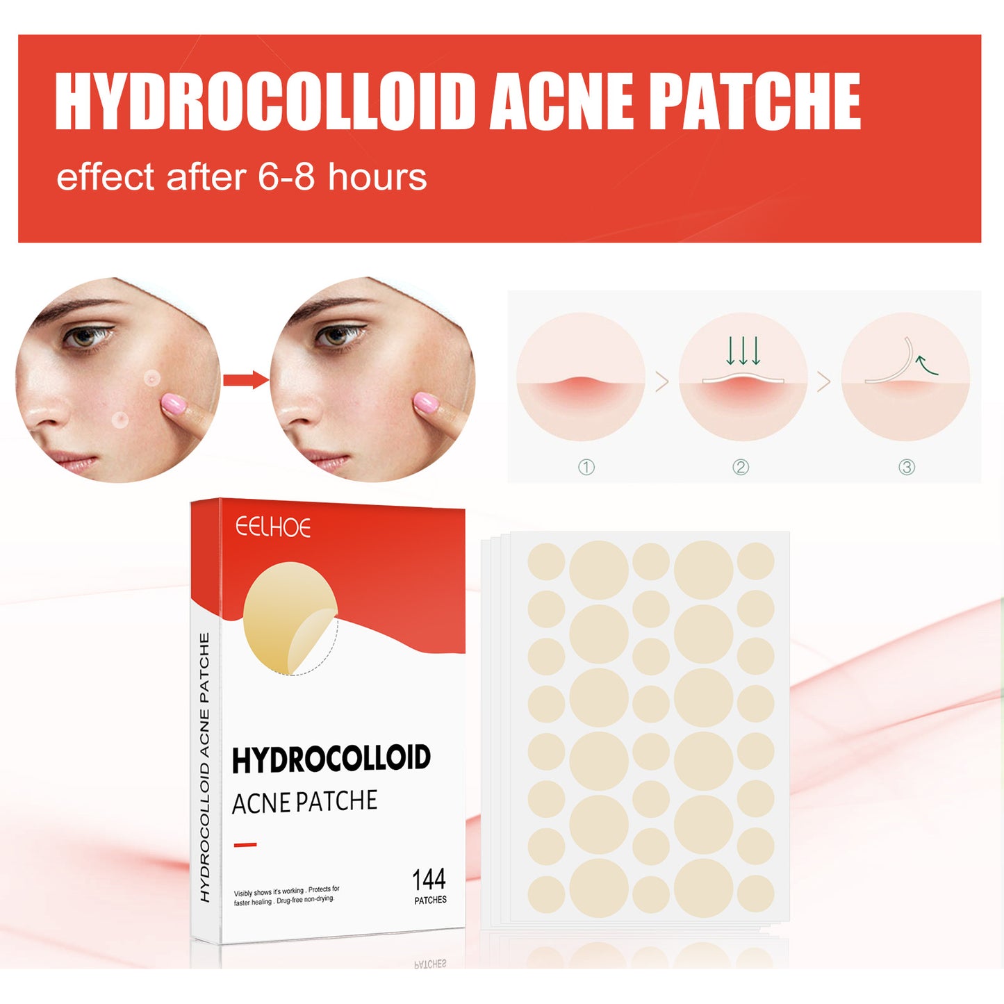 EELHOE Hydrocolloid Acne Patch Invisible Makeup Closed Acne Patch Cleansing Acne Waterproof Breathable Acne Muscle Repair Patch