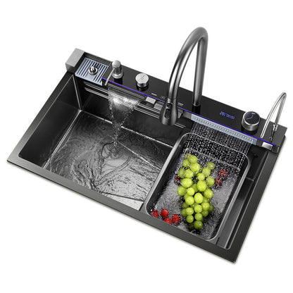 Whale Sink Kitchen Vegetable Sink Thickened 304 Stainless Steel Large Single Sink Flying Rain Waterfall Sink Multi-function