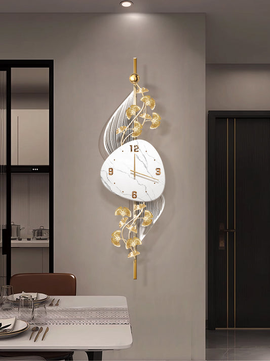 Led Ginkgo Leaf Grille Luminous Clock Wall Clock Stereo Living Room Dining Room Creative Hanging Picture TV Background Wall Lamp