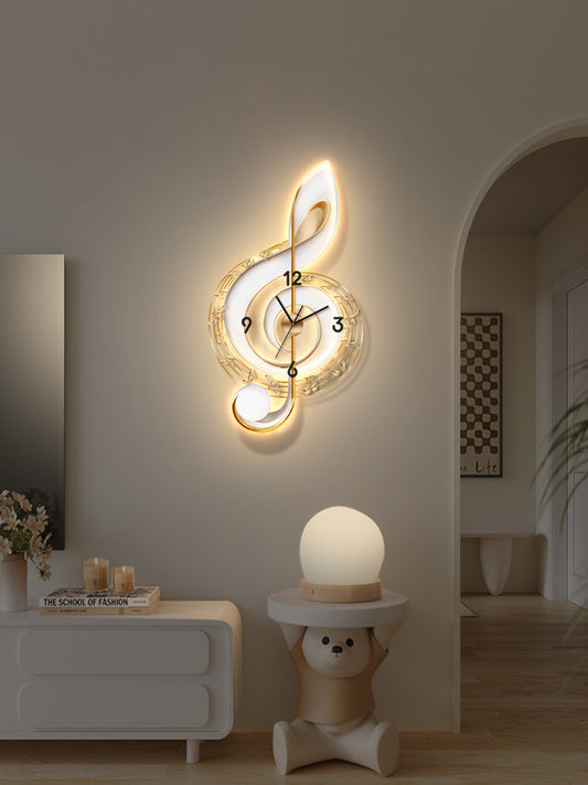 Simple Living Room Sofa Music Hanging Clock Luminous High Sense Artistic Notes Creative Decorative Clock Wall Hanging Wall Lamp