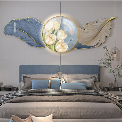 Modern Light Luxury Creative Feather Bedroom Bedside Decorative Painting Carving Painting Bedside Sofa Background Hanging Painting